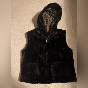 Women's Fur (faux or real, not sure!) Hooded Vest - dark brown